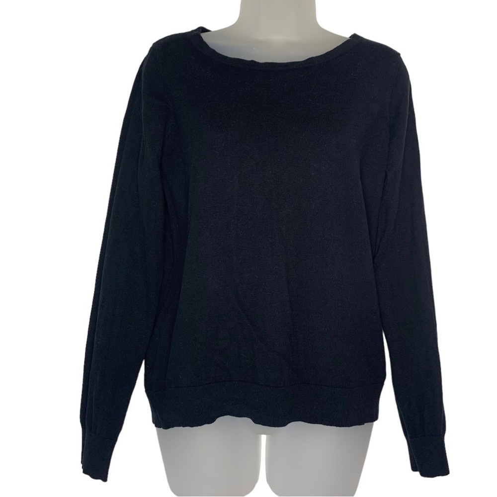LRL‎ LAUREN RALPH LAUREN Black Silk Blend with Bow Long Sleeve Knit Sweater Sz M
